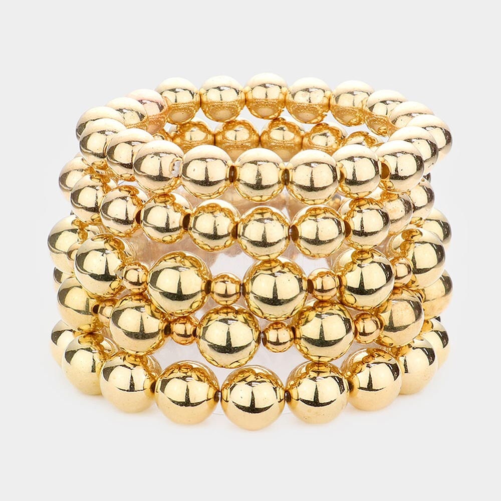 5PCS Gold Metal Ball Stretch Bracelets
